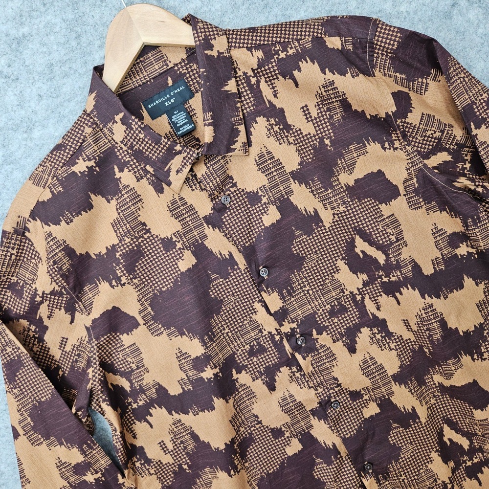 NEW Shaquille O'Neal Woven Shirt Men's Brown XLT Rich Maple Camo Easy Care NWT